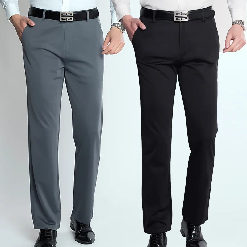 Mens Summer Thin Fashion Business Casual Suit Pants Long Elastic Straight Sleeve Formal Plus Size 2940 240806
