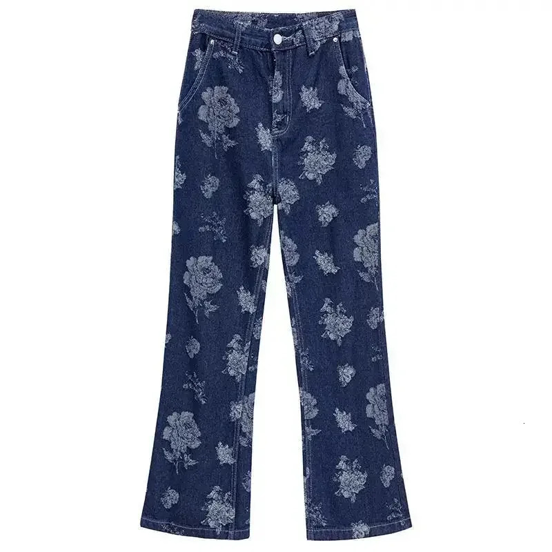 Embroidery Goth Flower High Waist Flare Jeans Bootcut Bell Bottom Denim Pant Korean Style Women Ladies y2k fashion slim elegant 240807