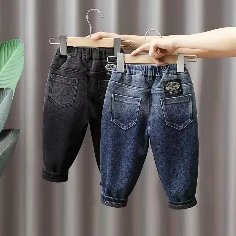 Jeans Autumn and Winter Childrens Pants Thickened and Plushed Jeans 2023 Winter New Boys Pants Casual Kids Baby Trousers