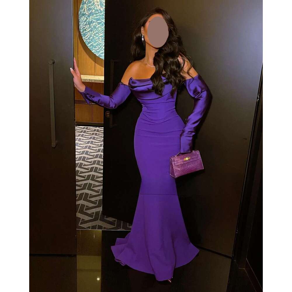 Mermaid Prom Strapless Off The Shoulder Necke Sweep Train Chiffon Formal Ocn Elegant Dresses For Women Bc