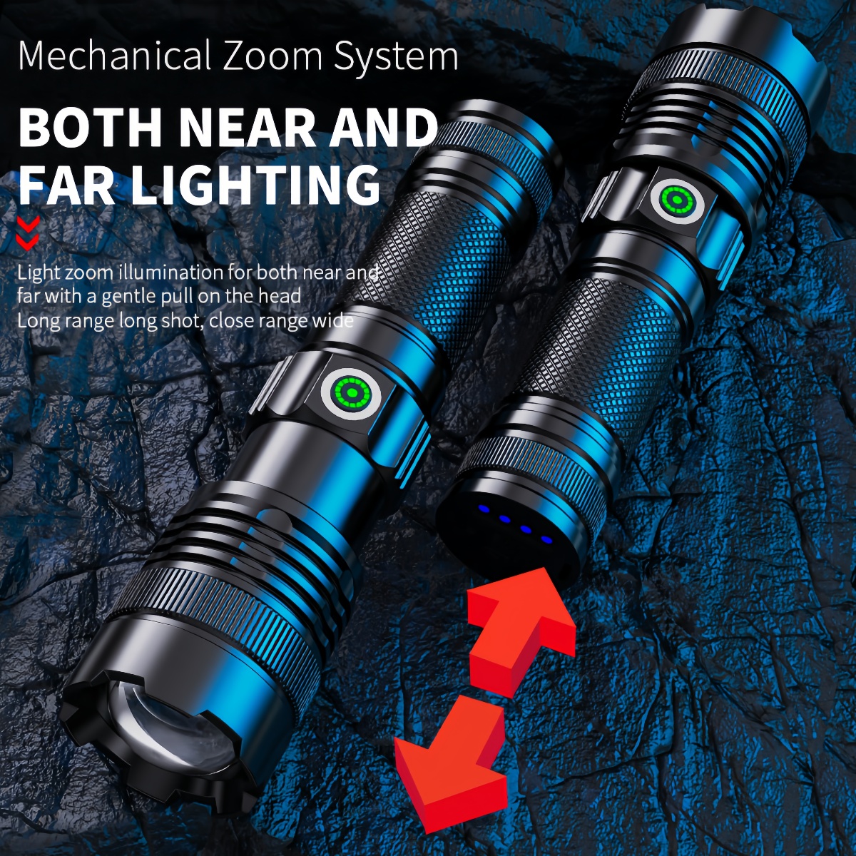 Ultra Bright White Beam LED Flashlight with Built-In Battery - Adjustable Focus for Tactical Use