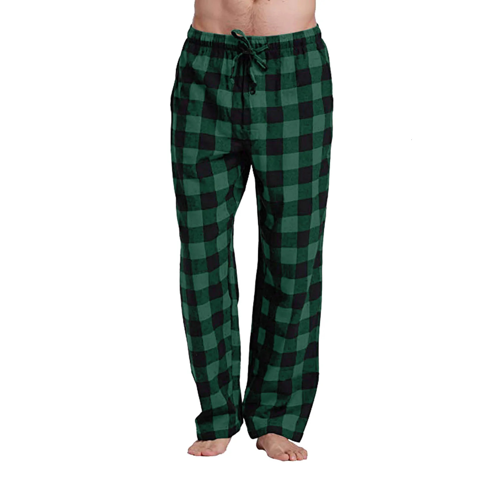Mens Casual Cotton Pajama Long Pant Soft Comfortable Loose Elastic Waistband Plaid Cozy Sleepwear Home Lounge Fashion Pants 240807