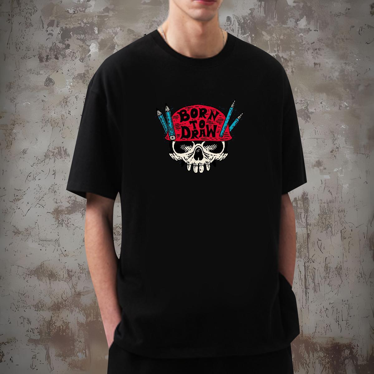 Fashion New T Shirts Men skull Top Tees 230g Cotton Street Loose Custom Print Plus Size Breathable Tshirt for Man Woman