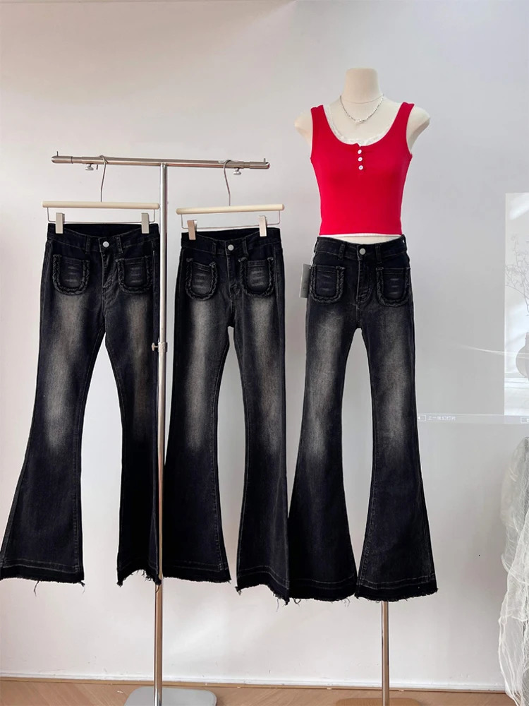 Women Dark Academia Grunge Y2k Japanese Streetwear Bell Bottoms Denim Pants Long Trousers 2000s Aesthetic Flare Jean Kpop Gyaru 240807