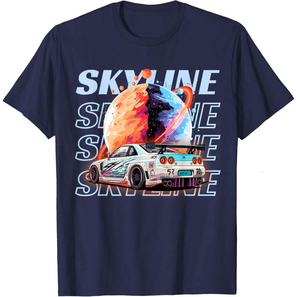 Mens T shirt JDM R34 Space Theme Sky line Text Car Lover Japan Graphic T-Shirt shirts tshirt graphic tee Casual tops summer clothes Short sleeve Free 