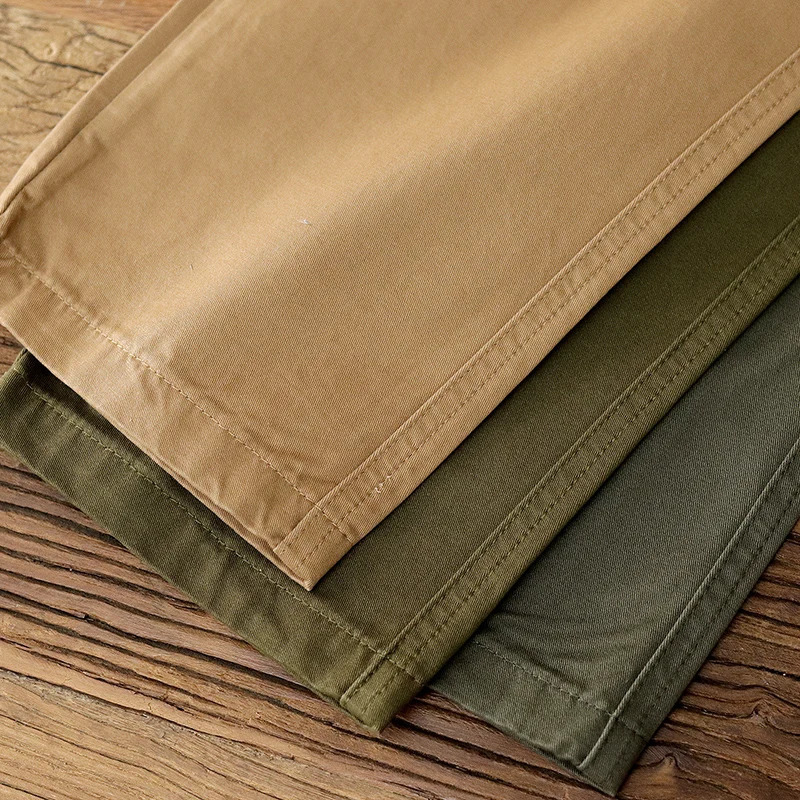 2901# Autumn American Retro Twill Pleat Chino Cargo Pants Mens Fashion 100% Cotton Washed Old Casual Straight Trousers 240806