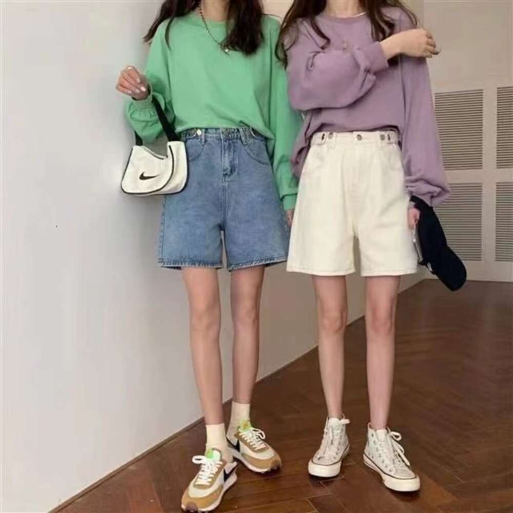 Thin pants for women in summer, cropped shorts, loose and slimming straight wide leg pants, high waisted jeans, Instagram trendy