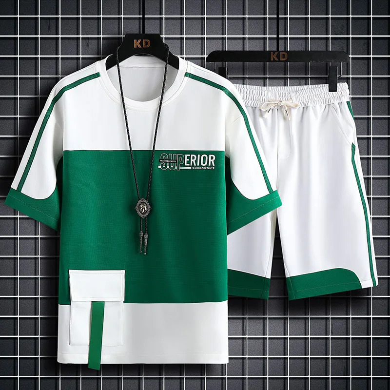 Summer Casual Mens Set Short Sleeve Tshirt Shorts Fashion Two Piece Sets Streetwear Mens Sports Suit Harajuku Tracksuit 240816