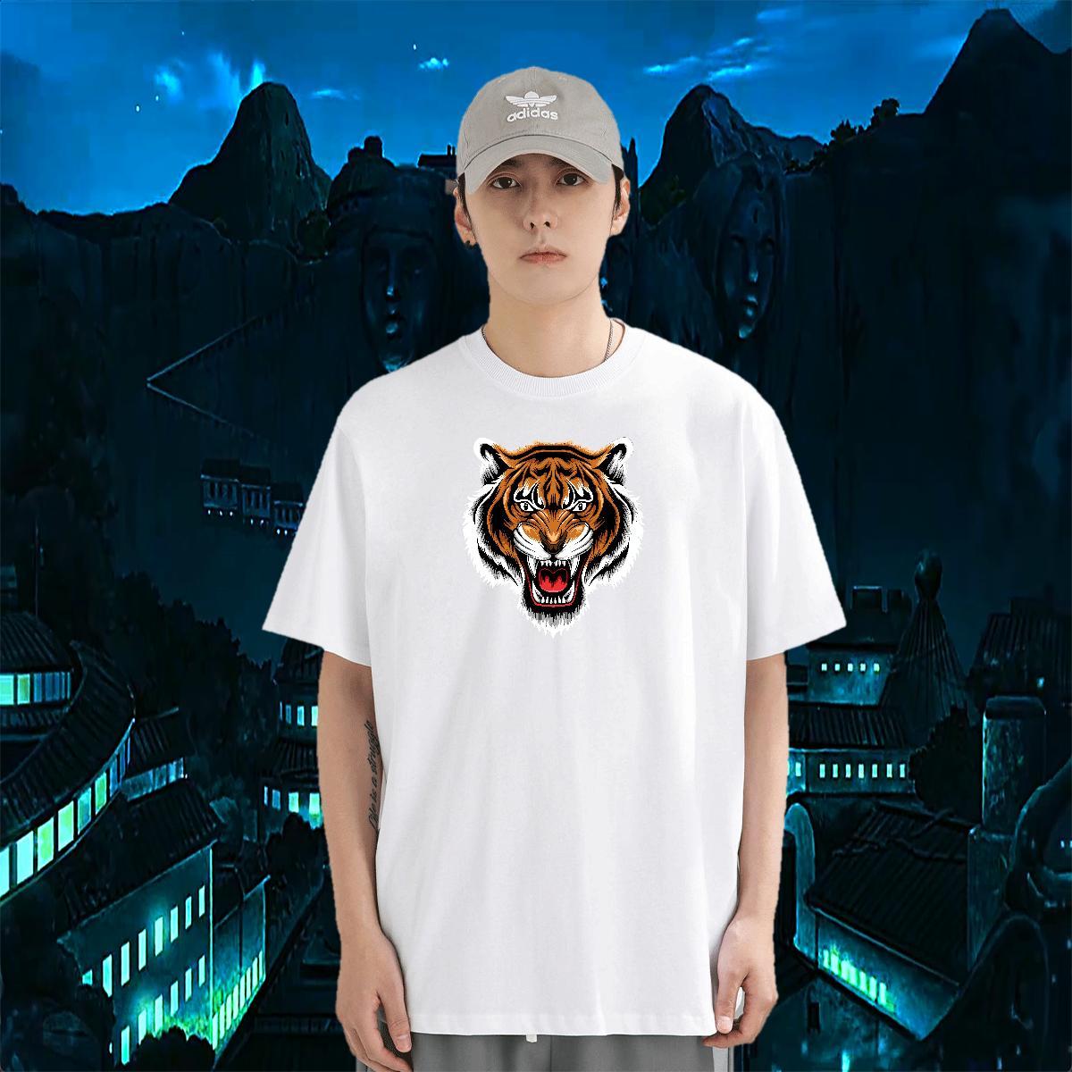 Customized Men T Shirts tiger Tops 230g Cotton Casual Daily Wear TOP Quality Oversized 4XL Breathable Tshirt for Man Woman