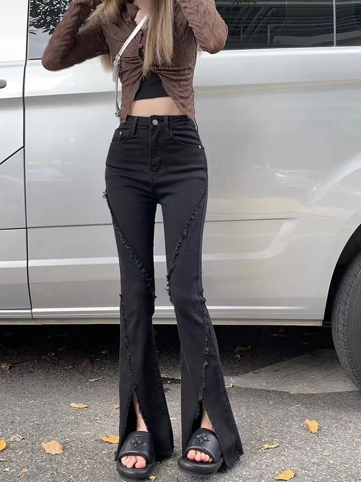 Trendy Simple Deep Color Jeans Long Pants Versatile Natural Waist Zipper Lazy Girl Micro Skirt Harajuku Spring Autumn 240807