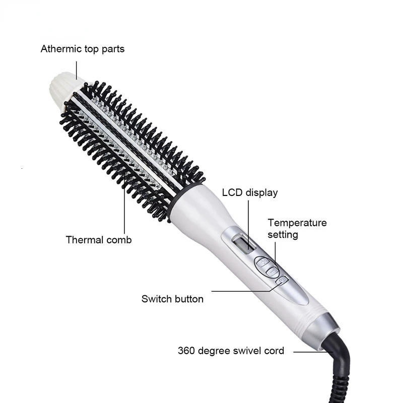 Professional Hair Curler Curling Iron Tourmaline Ceramic Brush Hair Straightening Brush LCD Display Hair Styling Curly Tools 240802
