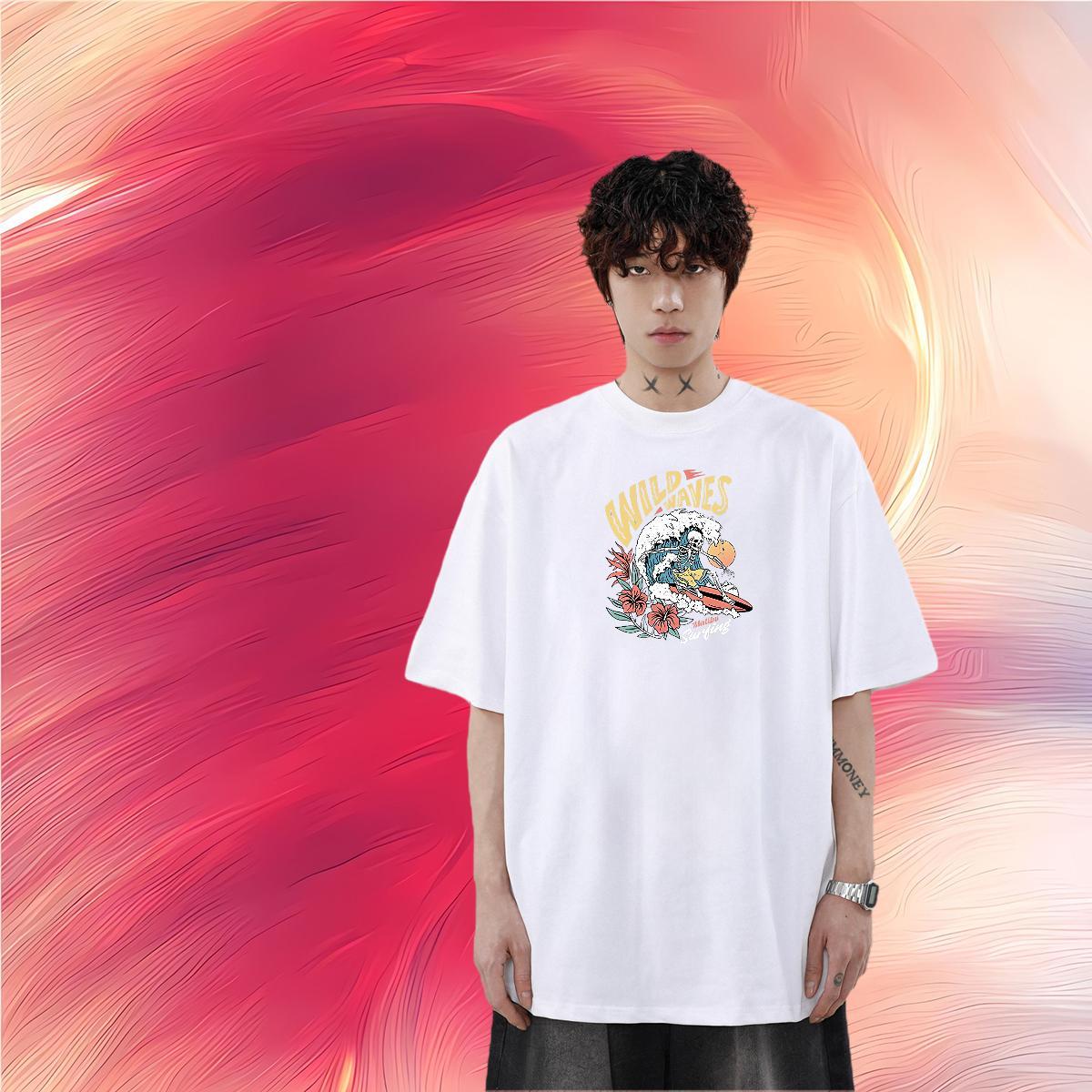 Fashion New T-Shirts for Men skull Clothes 230g Pure Cotton Sports Casual Cool Design Custom Big Size Breathable Short Sleeve Tshirt for Man Woman