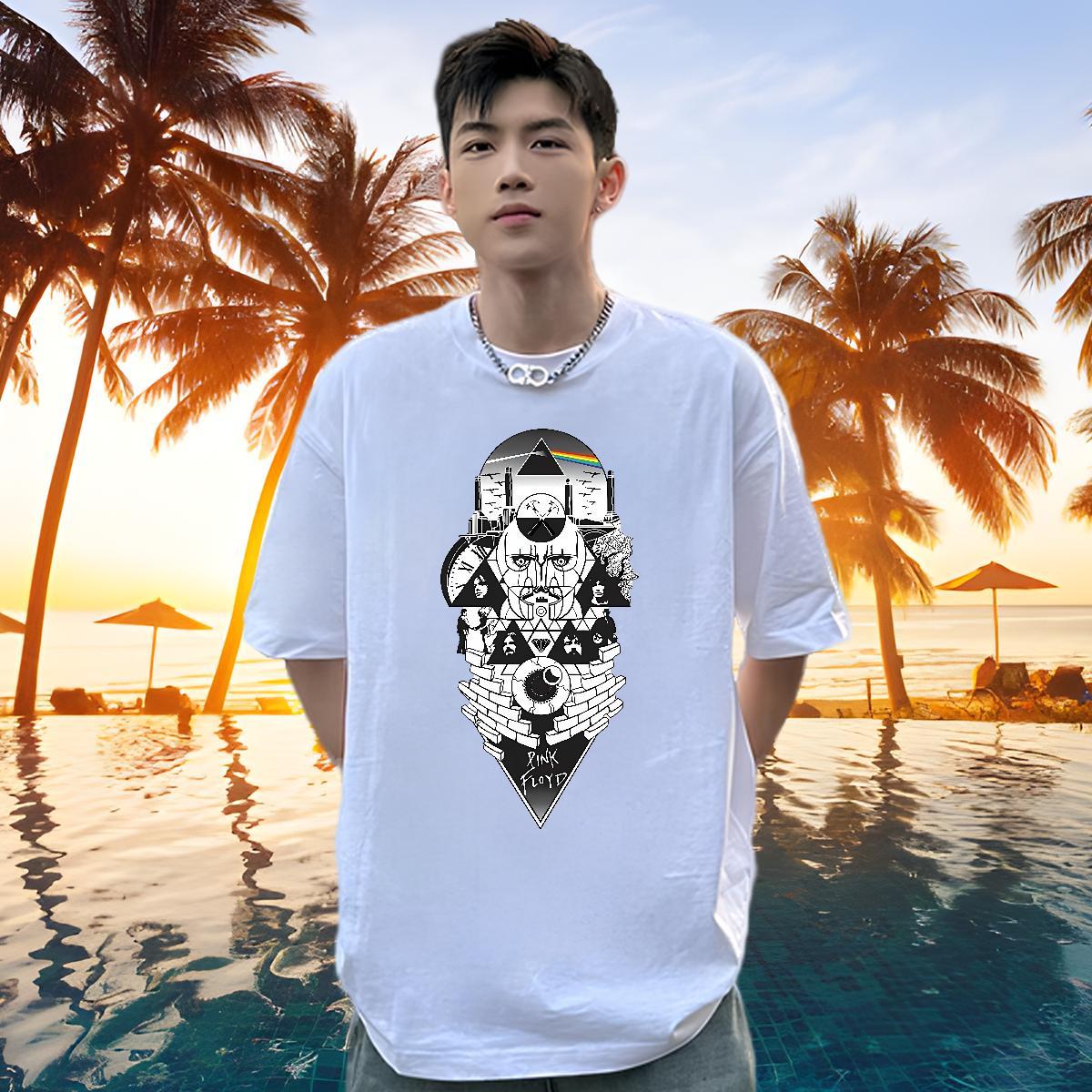 Customized T-Shirts for Men eye of the devil Polos 230g 100% Cotton Street wear Hip Hop TOP Quality Floral Print Round Neck Short Sleeve Tshirts
