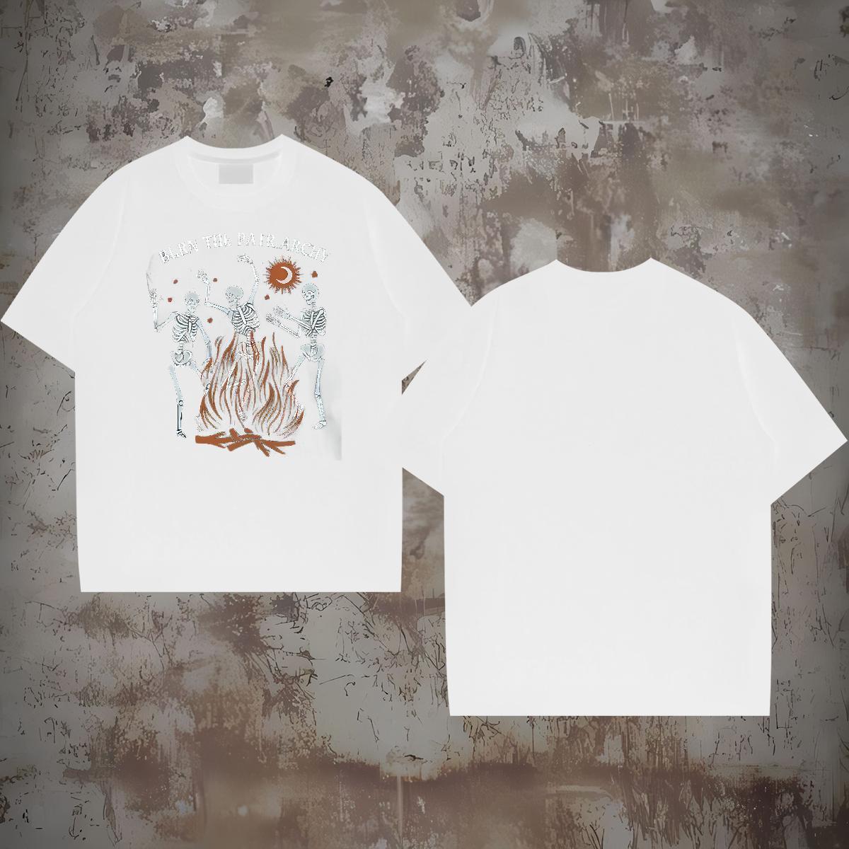 Fashion T Shirt For Man skull Clothes 100% Cotton 230g Street Casual Loose Fit Custom Printed Short Sleeve O-Neck Men Tops Tees