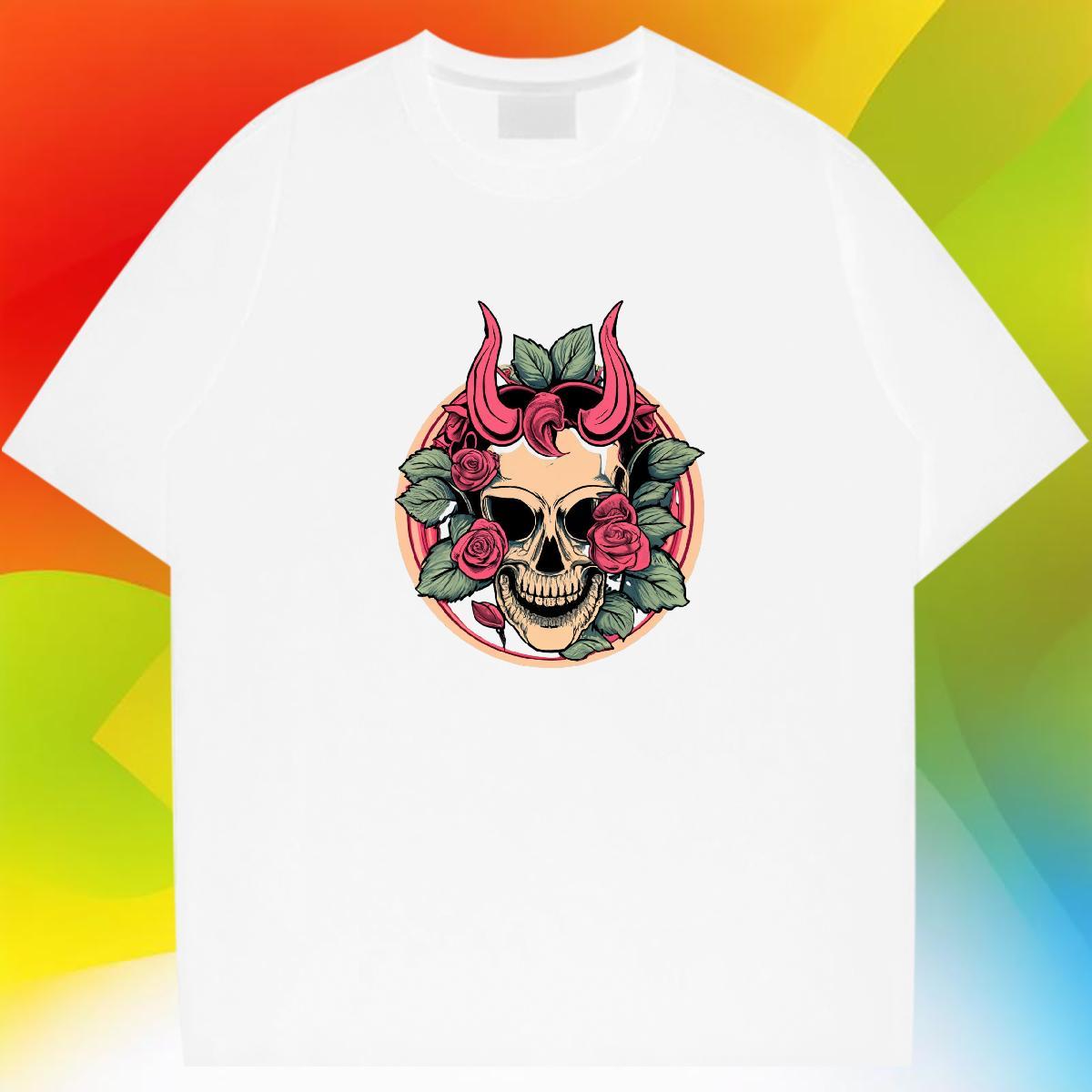 DIY Mens T Shirts skull Tops Tees 230g Pure Cotton Daily Outfit TOP Quality DIY Printed Breathable Crew Neck Men Tshirts