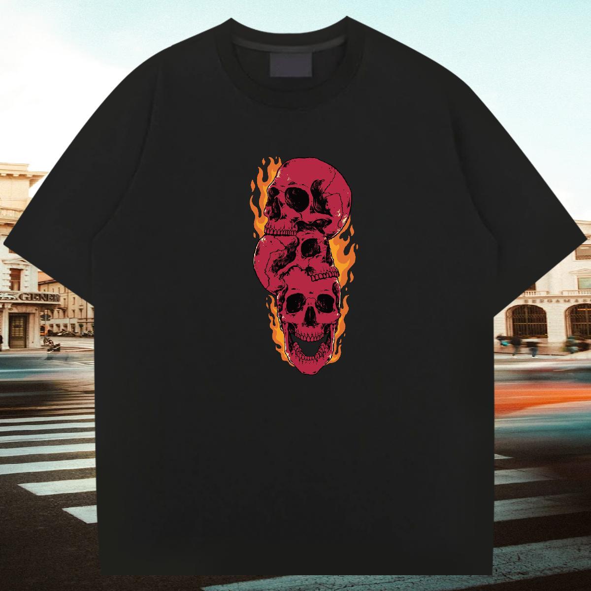 DIY T shirt skull Top Tees 230g Pure Cotton Street wear Hip Hop High Quality Customized Print Round Neck Short Sleeve Men Tshirts
