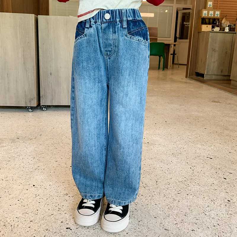 Jeans Autumn girls fashion straight denim pants Kids casual all-match washed jeans