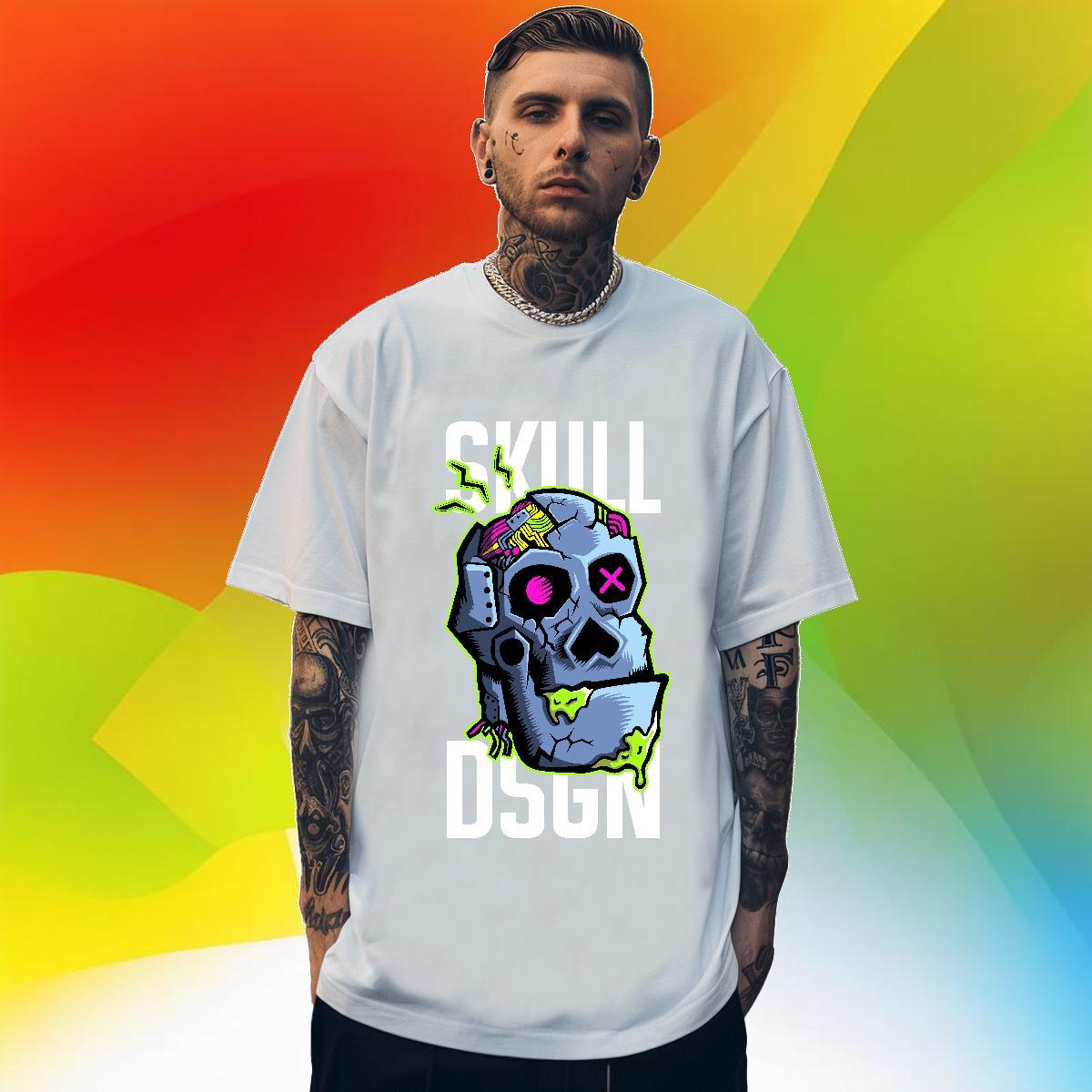 Custom T-Shirts skull Tees Shirts 230g 100% Cotton Street Wear Cool Black Oversized O Neck Short Sleeves Men Tshirts