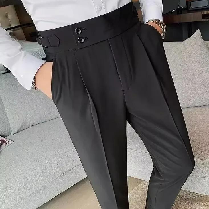 Korean Nadafasht Highwaisted Trousers For Men Slimming Business Pants Smooths Silhouette Versatile Straightleg Suit 240806