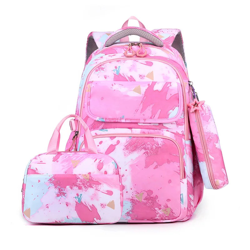 3 piecesset of camouflage printed childrens backpacks girls school bags waterproof free cartoon pendant gifts 240807
