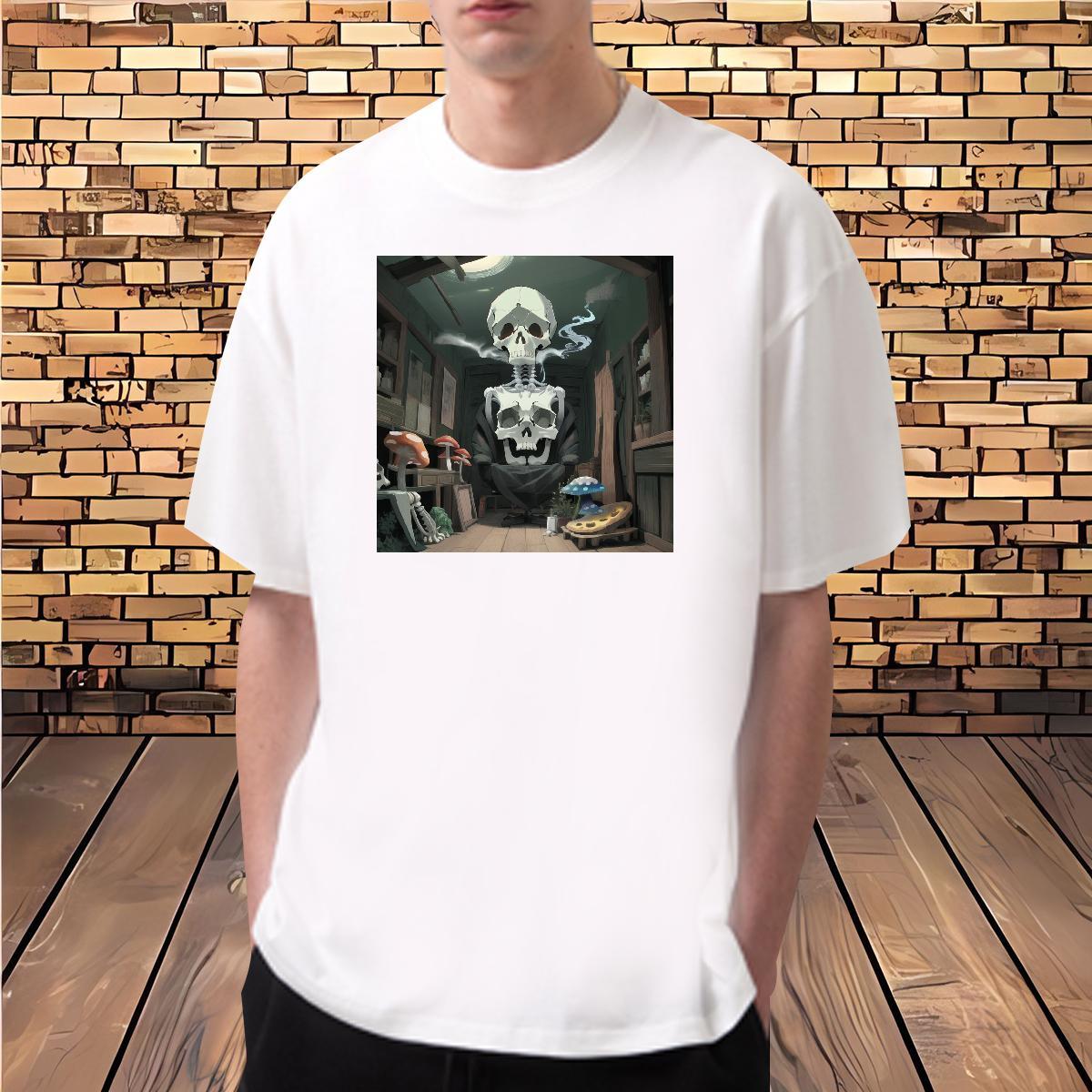 DIY Customized Men T Shirts skull Tops 230g 100% Cotton Home Outdoor High Quality Plus Size Cartoon Breathable Crew Neck Men Tees