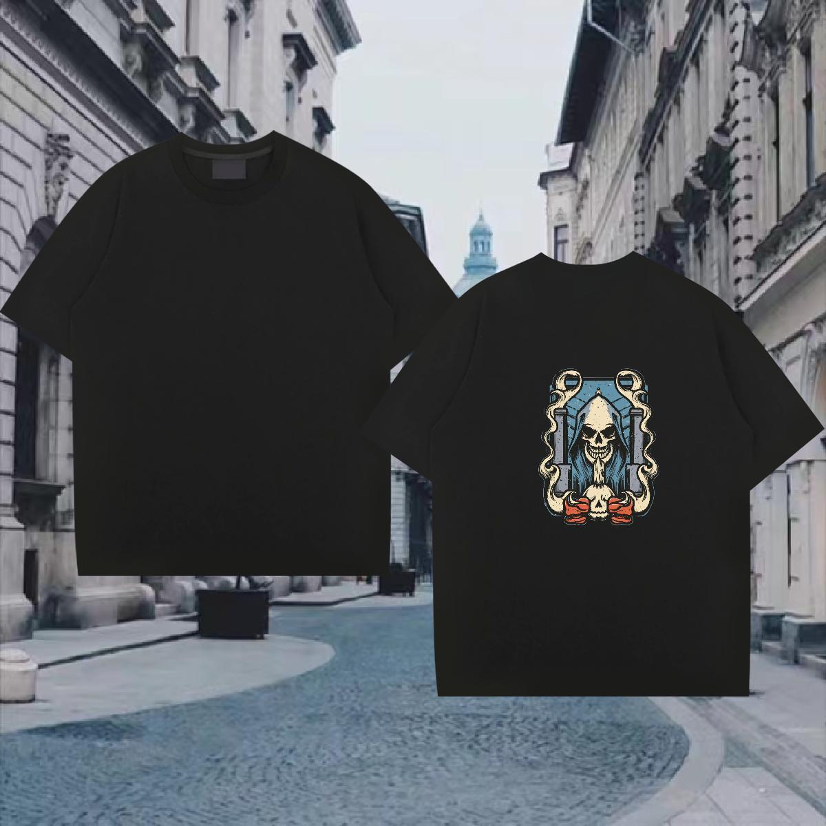 2024 Designer Men T Shirts skull Top Tees 230g Pure Cotton Street Casual Loose Anime Print Crew Neck Couples T Shirts