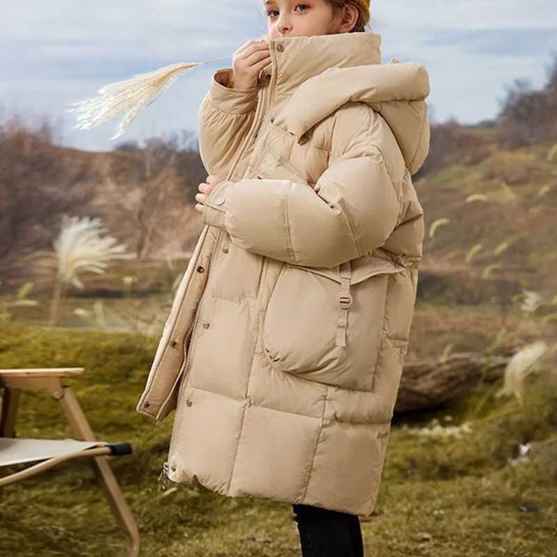 Winter Girls Thickness White Duck Down Jacket Girls Long Warm Puffer Coat Boys Waterproof Hooded Parkas Kids Snow Outerwear Y240803