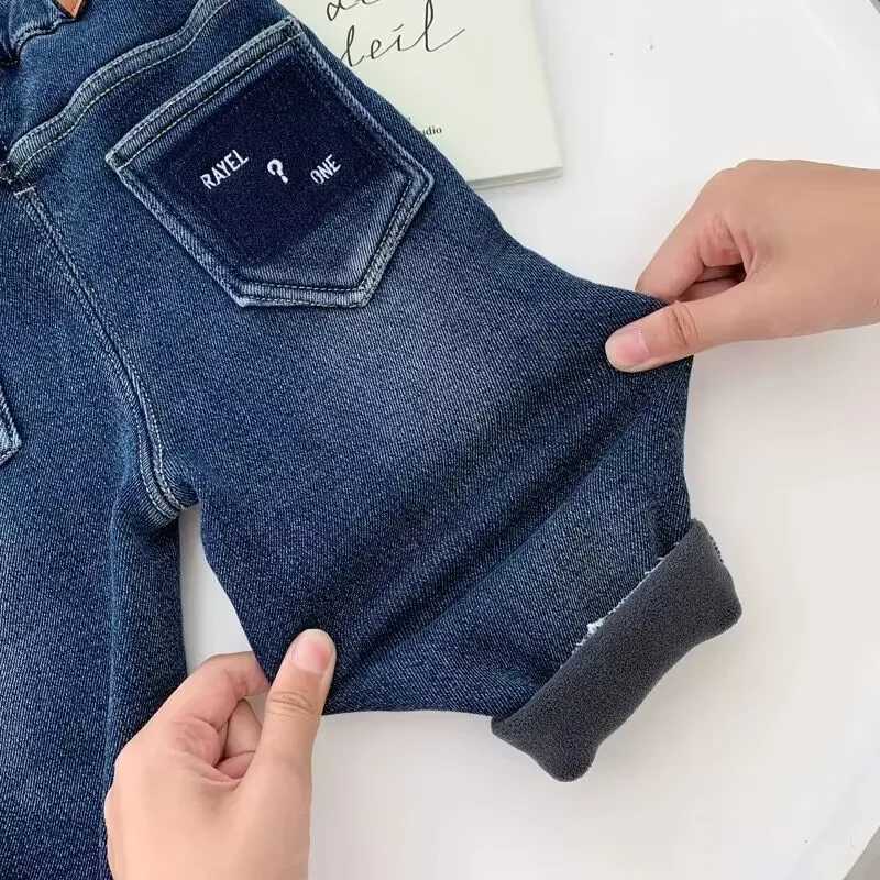 Jeans Boys Girls Winter Fleece Velvet Warm Jeans Thick Trousers High Waist Elastic Pants Jean Stretch Pencil Pant Hot Legging