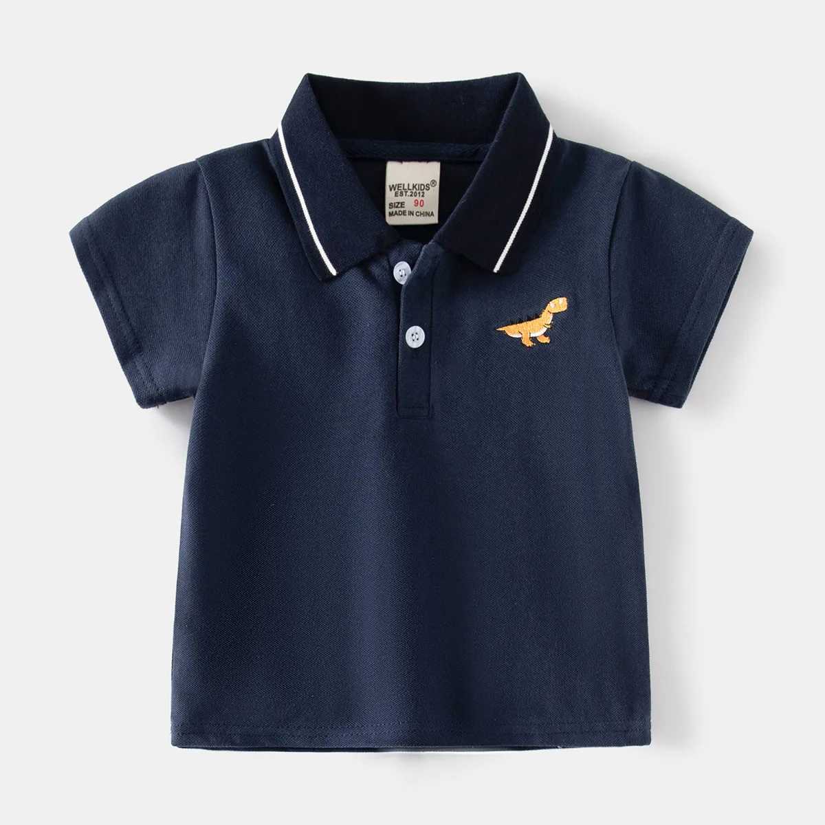 New boys short sleeved T-shirt for summer 2024 casual breathable cotton polo shirt suitable for children printed age 3-8 4 colors W241223