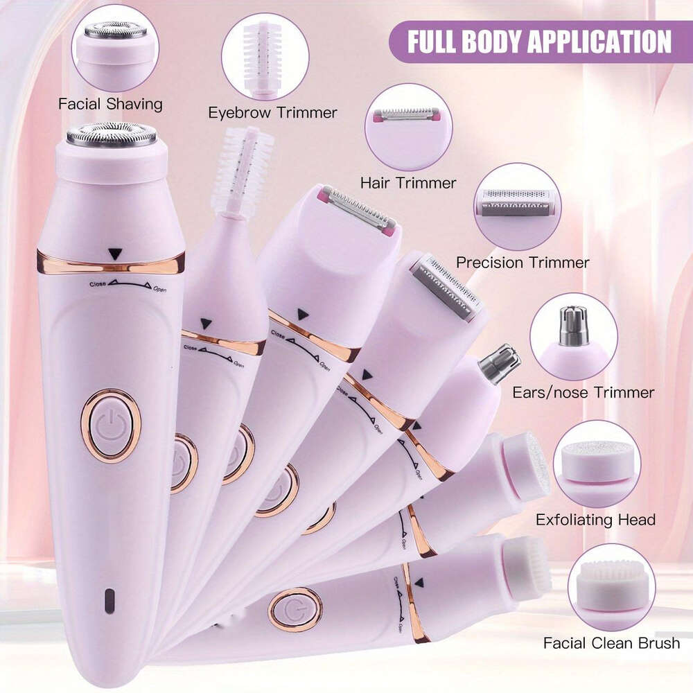 Women's 7-in-1 electric device, rechargeable removal set, including facial eyebrow nose hair trimming, exfoliating head, precision trimmer - USB 