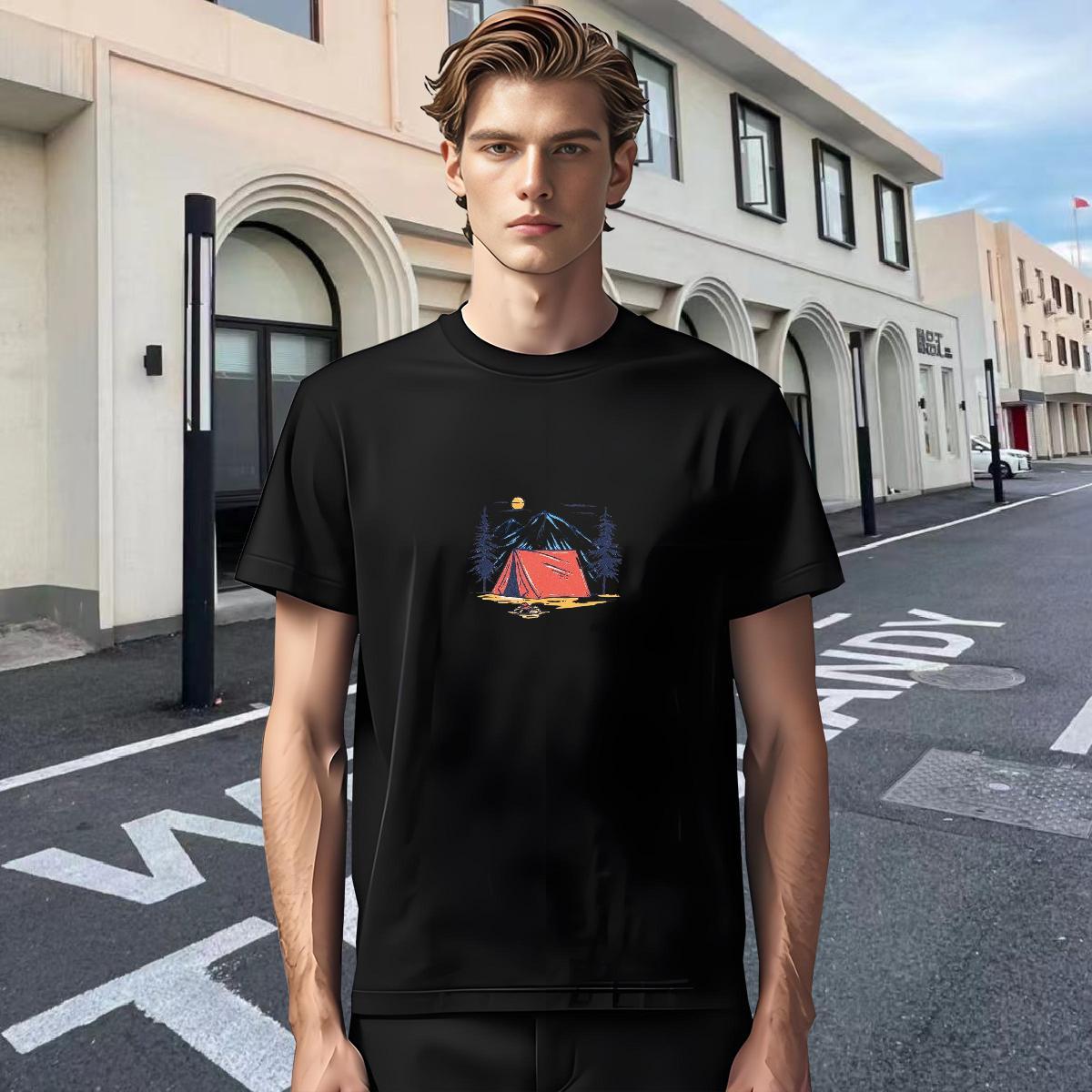 2024 Summer Mens T Shirts mountains Polos 100% Cotton 230g Outdoor Soft Black Oversized Breathable Short Sleeve Men Clothes T-Shirt