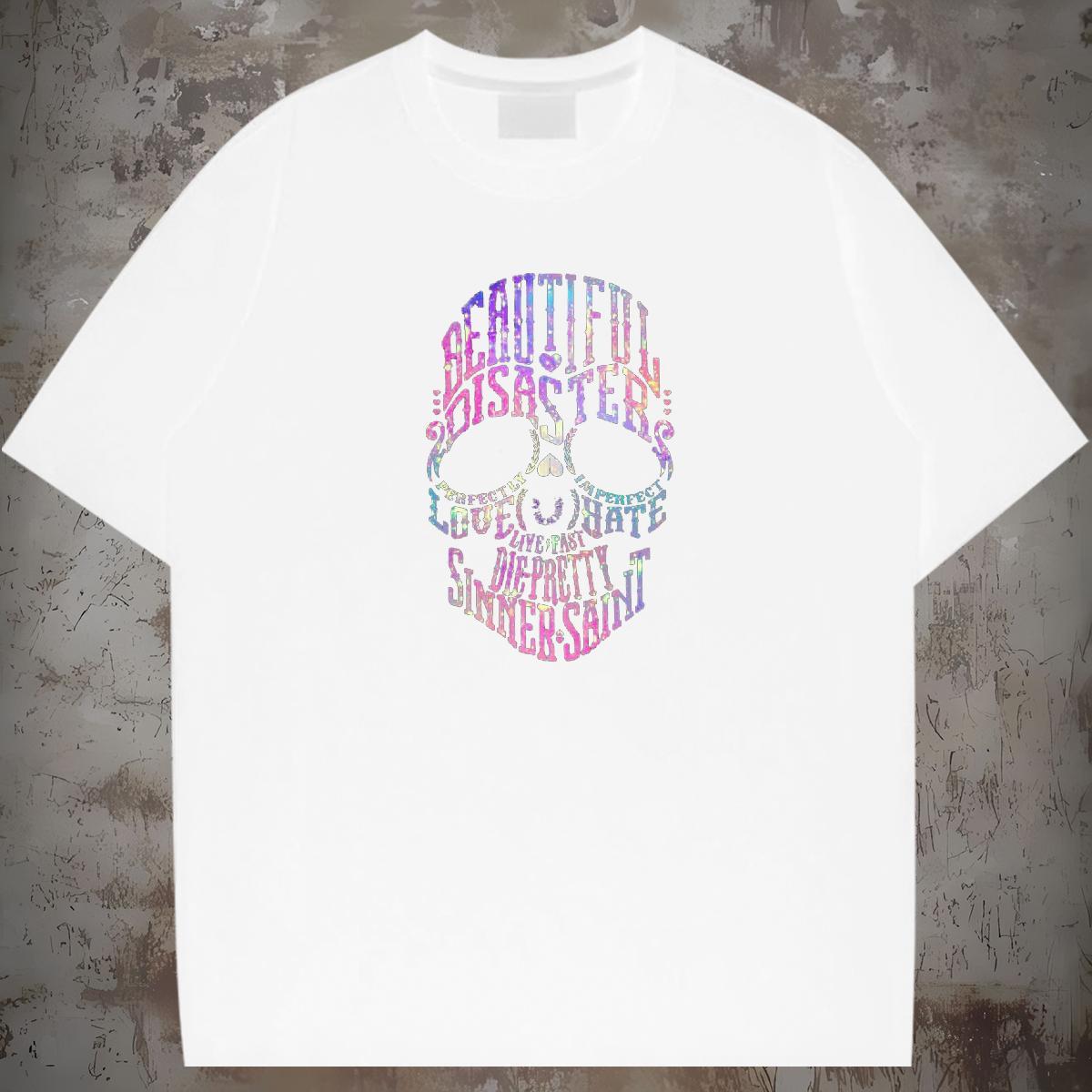 Brand T Shirts Men skull Clothes 100% Cotton 230g Hip Hop Free Shipping DIY Anime Round Neck Short Sleeve Mens Tshirts
