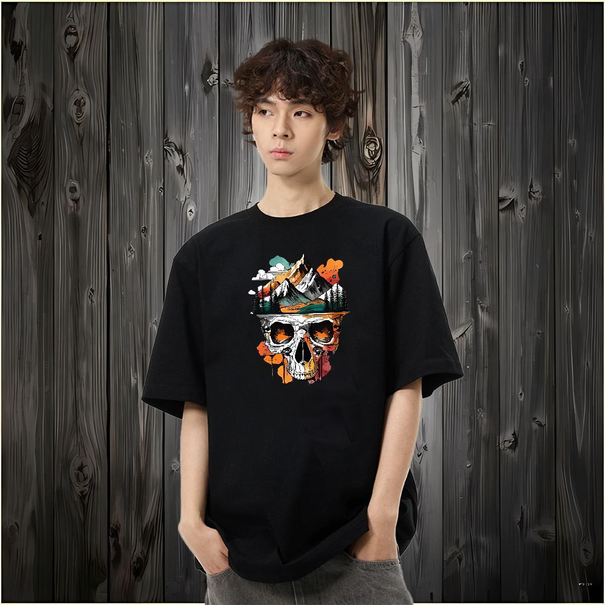 2024 Man T Shirts skull Wear 100% Cotton 230g Spring Summer Free Shipping Oversized 3XL 4XL Breathable Crew Neck Men Tees