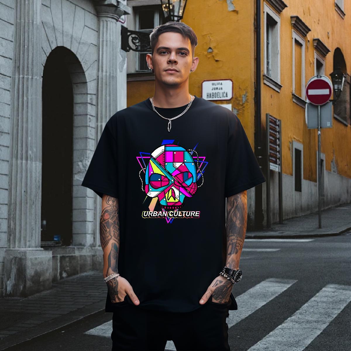 New T Shirt For Man skull Tshirts 230g Cotton Summer Casual Loose Fit White Plus Size Breathable Short Sleeve Men Tees