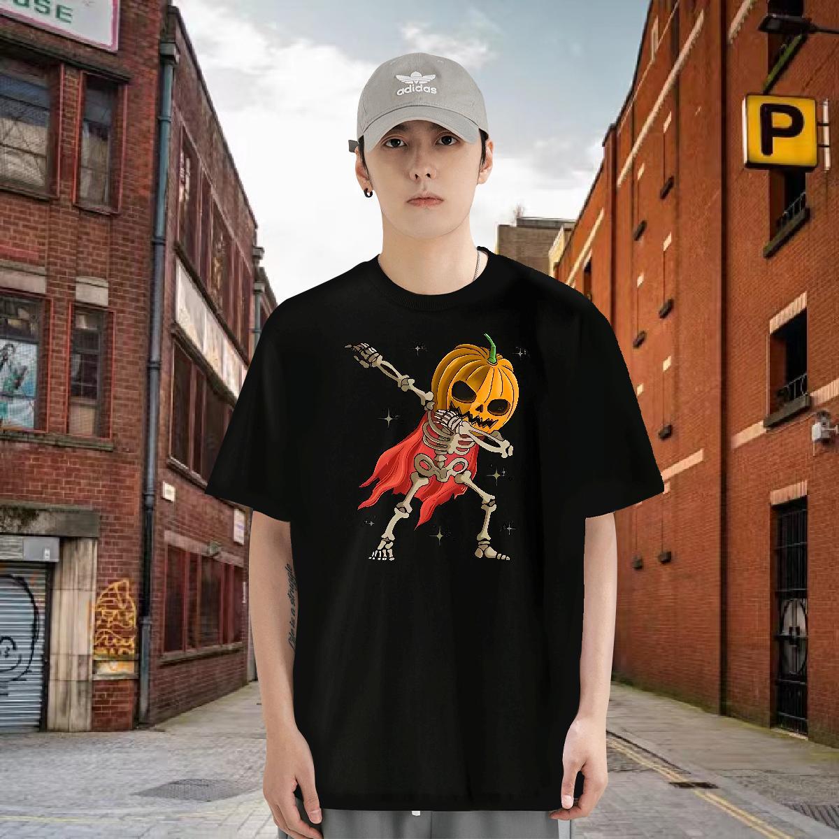 2024 Summer Mens T Shirts pumpkin Polos 230g Cotton Street Wear TOP Quality Floral Print Short Sleeve O-Neck Men Clothes T-Shirt