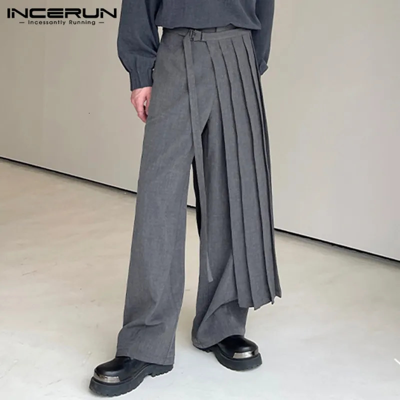 Men Irregular Pants Solid Color Joggers Streetwear Loose Pleated Male Straight Trousers Casual Long S5XL INCERUN 240806