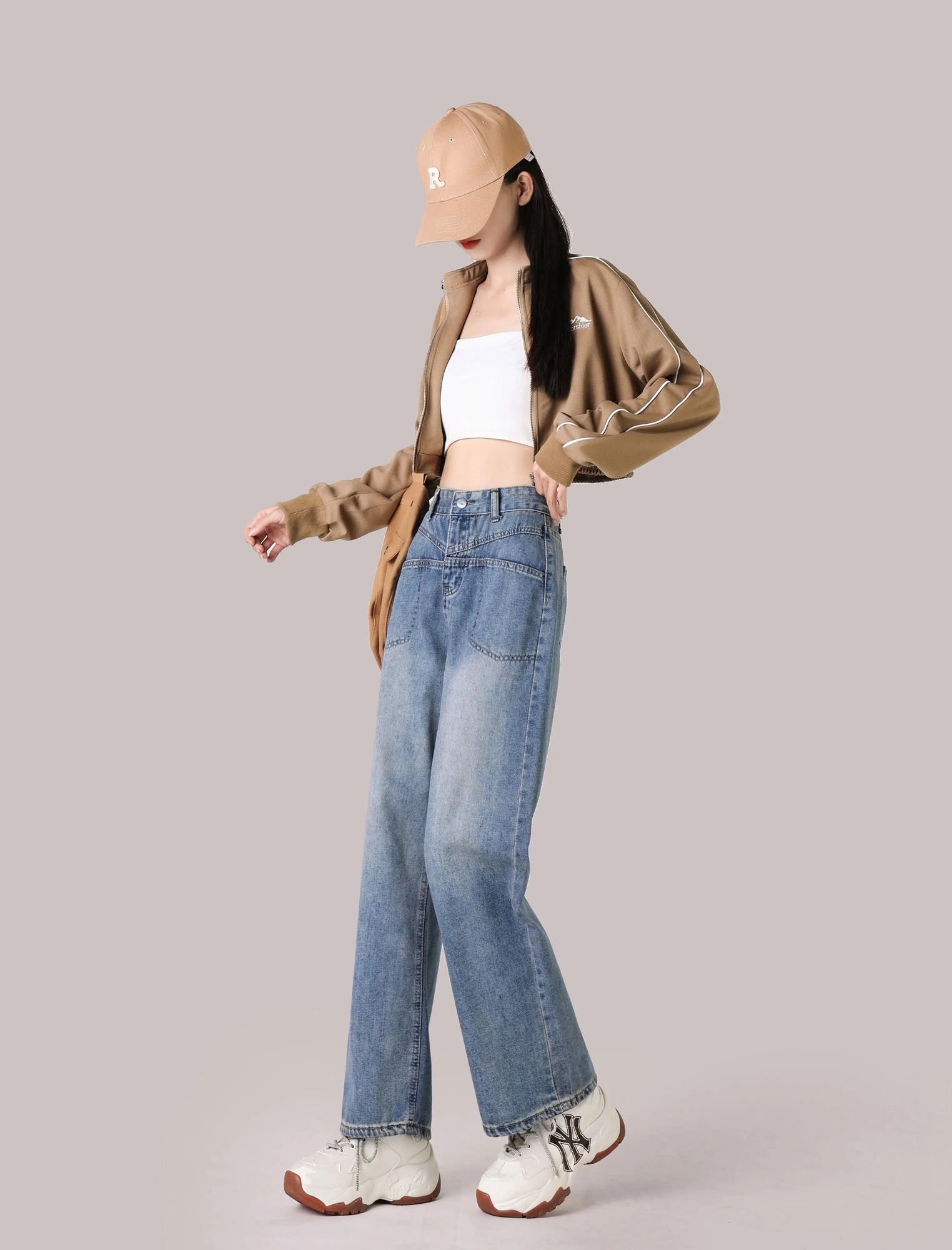 150CM Petite girls vintage blue Wide Leg pants comfortable Y2K Skinny Ankle length straight jeans 240807