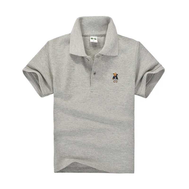 Jumping Meters Youth Polo Shirt Spring Boys Short Sleeve Solid Color All Cotton Collar Embroidered Button School Clothing W240806