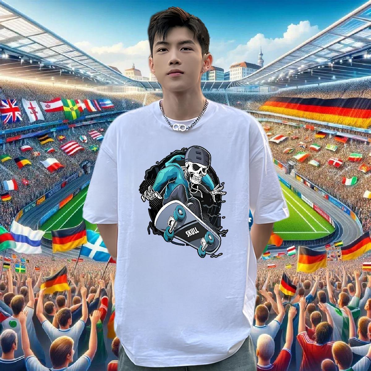 Factory Direct Mens T Shirts skull Tees Shirts 230g Cotton Anime Printing Street TOP Quality Oversized 3XL 4XL Breathable Crew Neck Men Clothes T-Shir