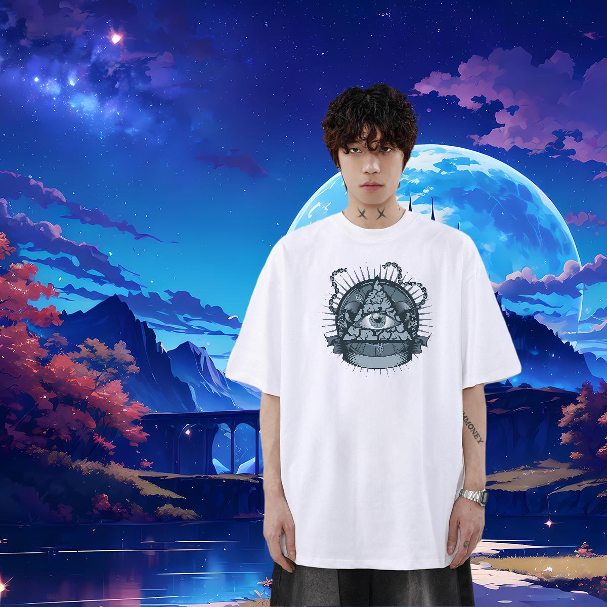 Free Shipping T-Shirts for Men eye of the devil Tops Tees 100% Cotton 230g High Street Hip Hop Classic Custom Printed Crew Neck Men Tops Tees