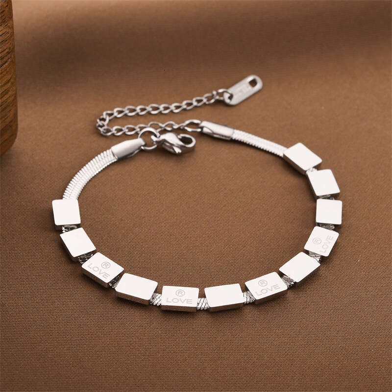 Fashionable LOVE block titanium steel for women, simple and luxurious design, non fading bracelet accessories