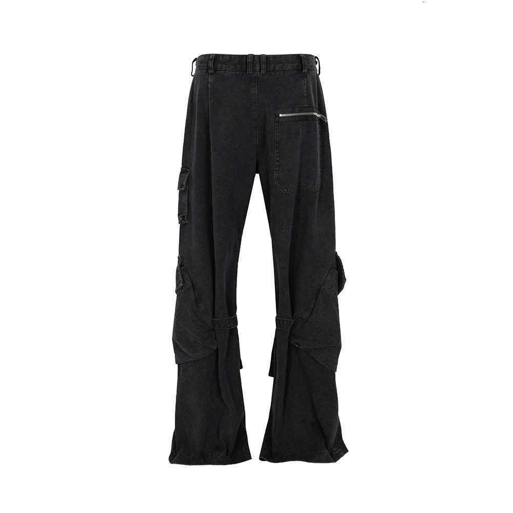 Locomotive Style Tie Washed Baggy Cargo Pants Men and Women Streetwear Y2k Pantalones Hombre Black Overalls Oversized Trousers 240806