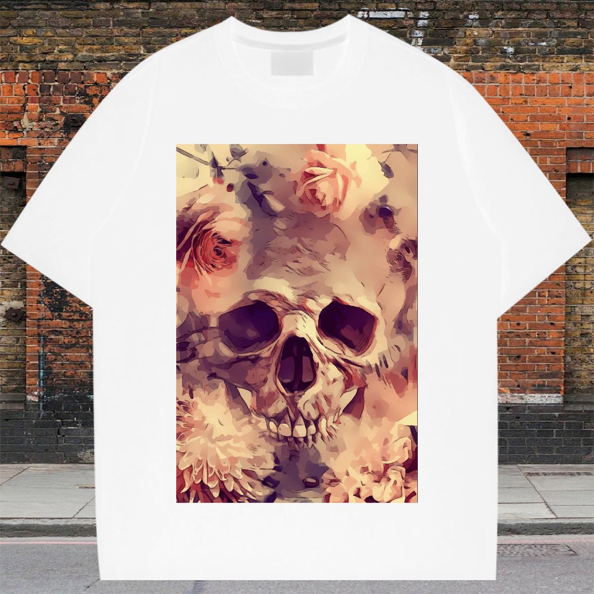 Casual New T Shirt For Man skull Tops Shirt 230g Pure Cotton Street Casual Unisex Custom Print Oversized Breathable Short Sleeve Men Tshirts