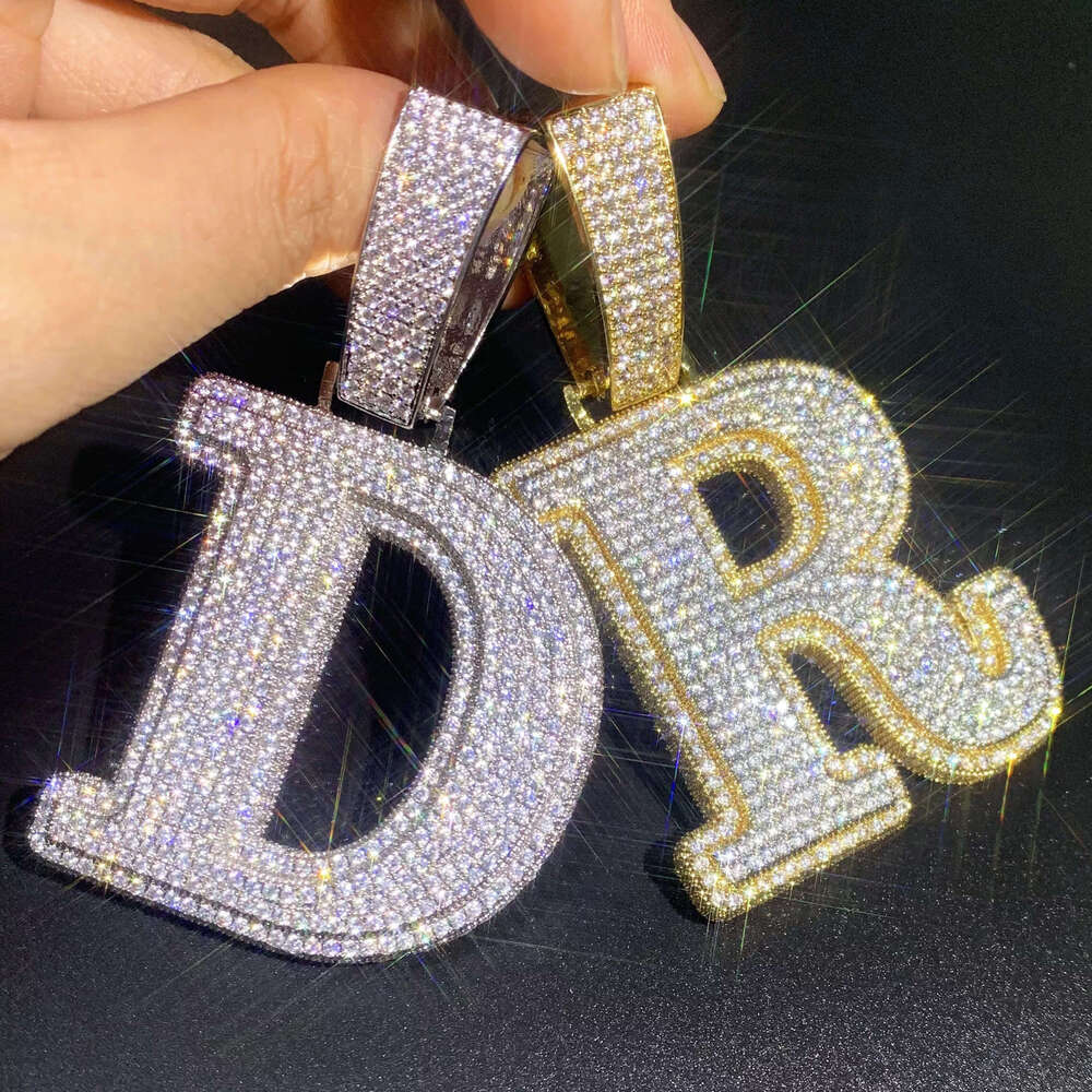 Custom Hip Hop A-Z Letter Name Iced Out Pendant Necklace VVS Moissanite D Sier