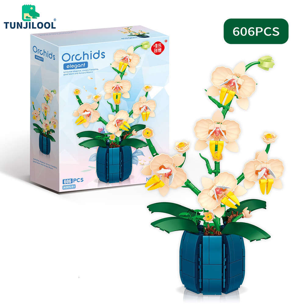 Building Orchid Flowers Bouquet Flower Blocks Bonsai Plant Model Bricks Romantic DIY Home Decoration Toy for Kids Gift