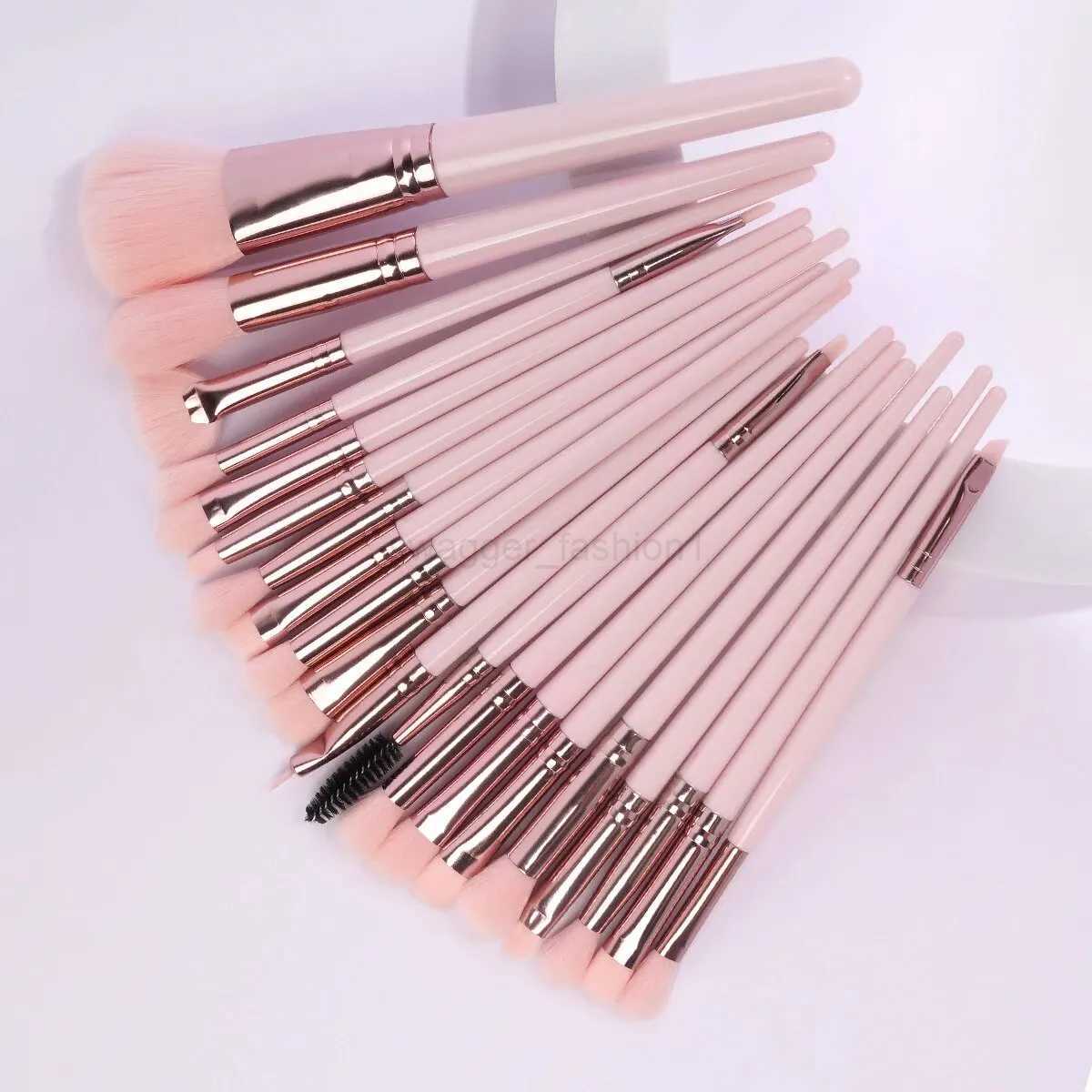 MAANGE 20PCS Makeup Brush Cushion Puff Set Pink Kabuki Foundation Powder Concealer Eyeshadow Eyebrow Brushes Mini Triangle PuffXJ240807