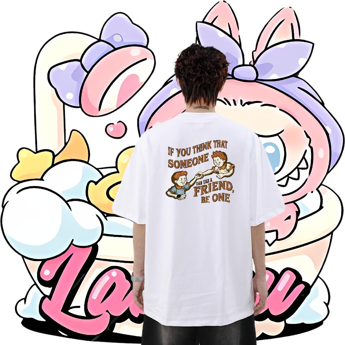 New Arrival T-Shirts letter Polos 230g Pure Cotton Anime Printing Street Brand Custom Printed Breathable Short Sleeve Men Tshirts