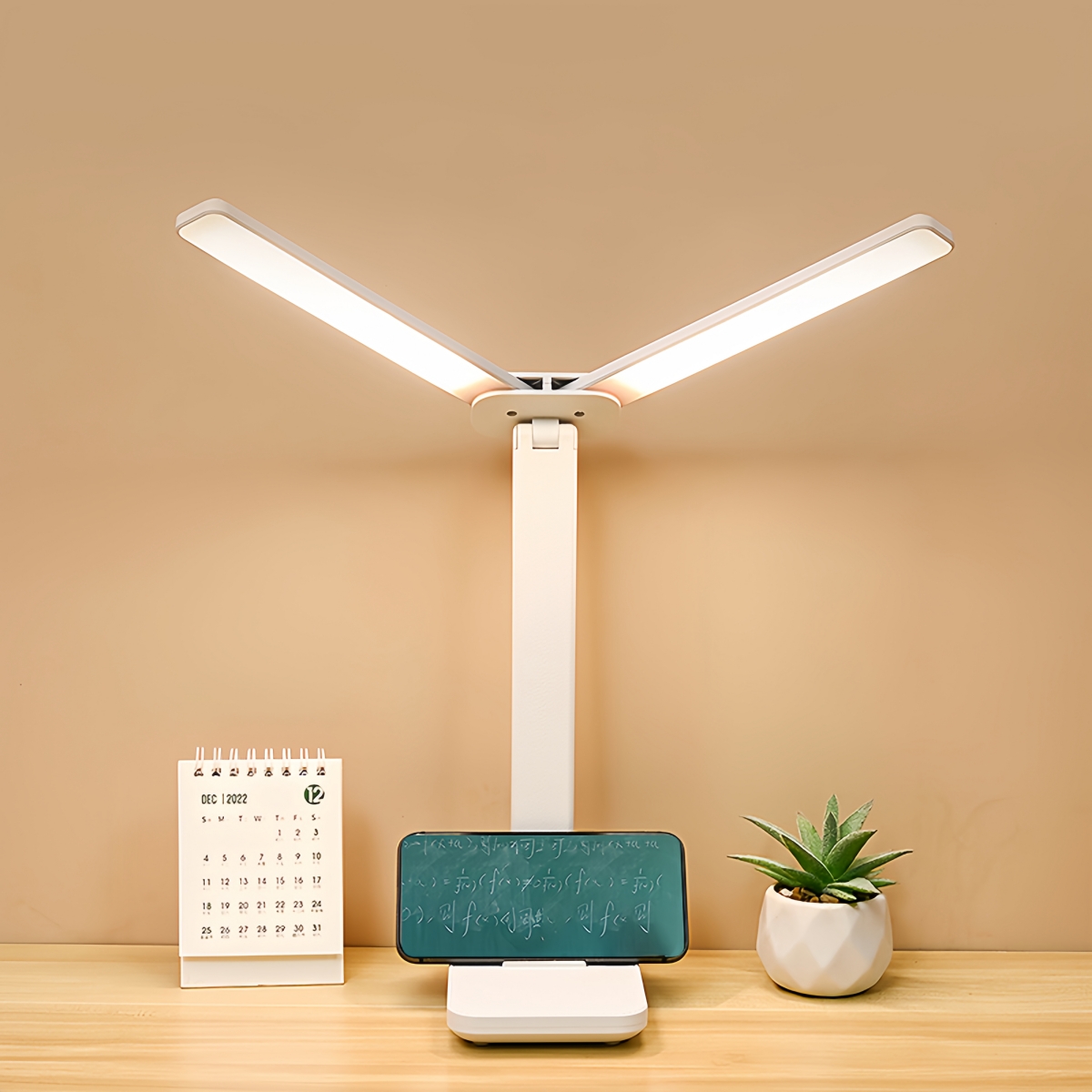 Foldable Dual-Head LED Reading Lamp for Home Office Use Adjustable Brightness Desk Lighting