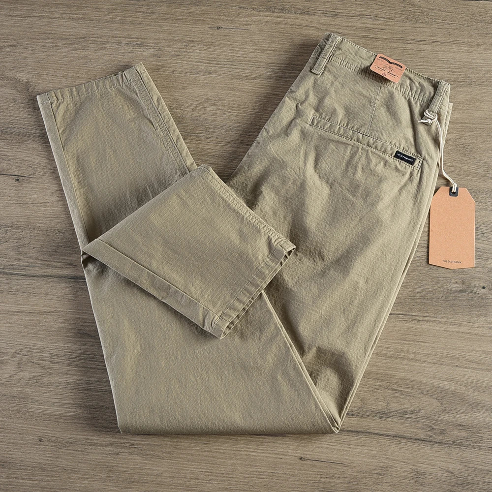 Spring American Retro Lightweight Quickdrying Casual Pants Mens Fashion 98% Cotton Straight Loose Anklelength Trousers 240806