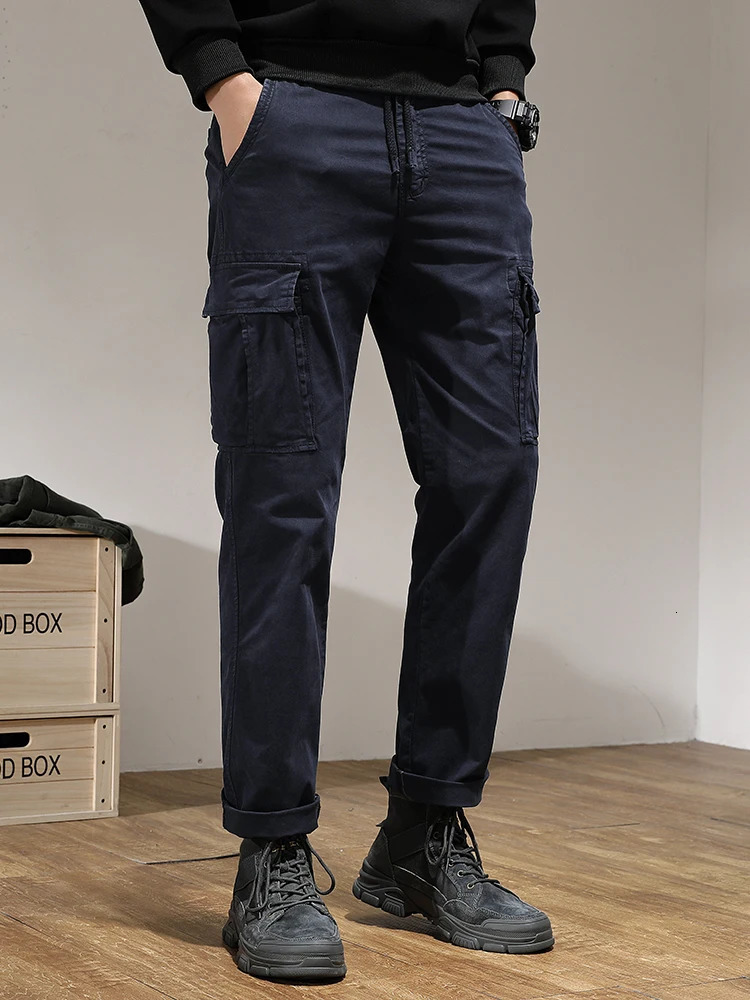 mens straight cargo pants with multiple pockets street clothing fashionable military tactical cotton casual 240812